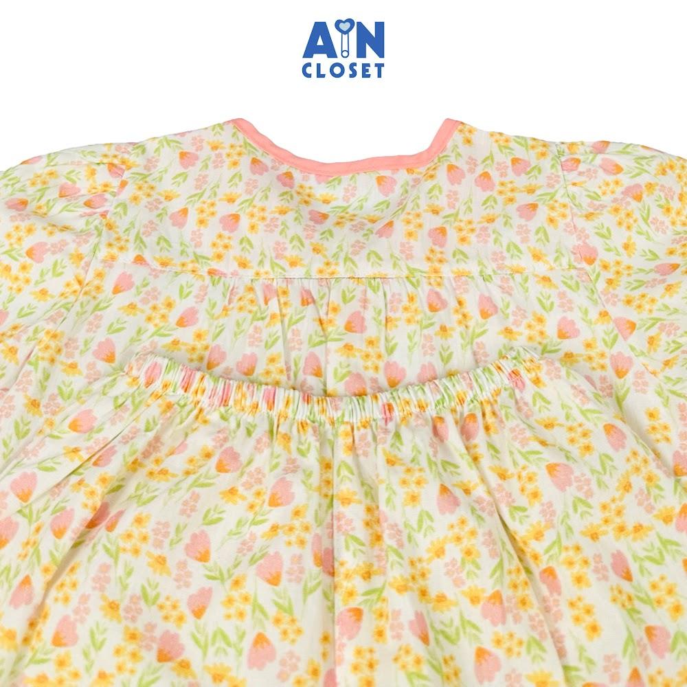 Bộ quần áo Ngắn bé gái họa tiết Hoa Nhí Vàng Hồng cotton - AICDBGWKUVHV - AIN Closet