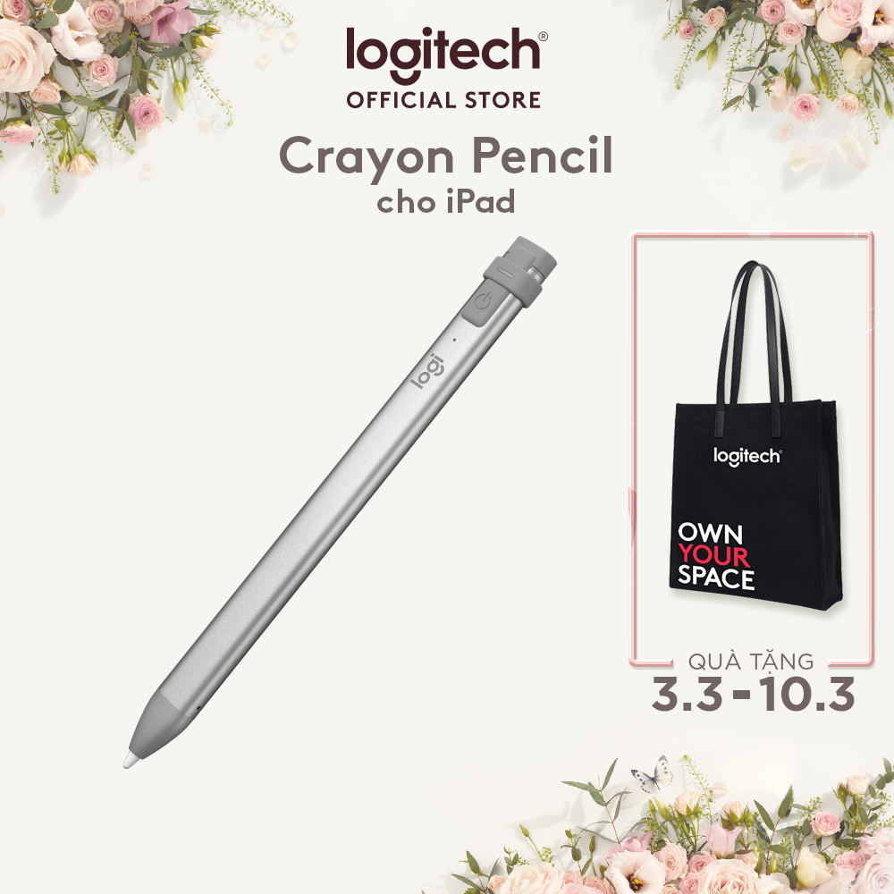 Bút cảm ứng Logitech Crayon dành cho iPad - Công nghệ kỹ thuật số như Apple Pencil, không độ trễ, sạc nhanh USB C - Hàng chính hãng