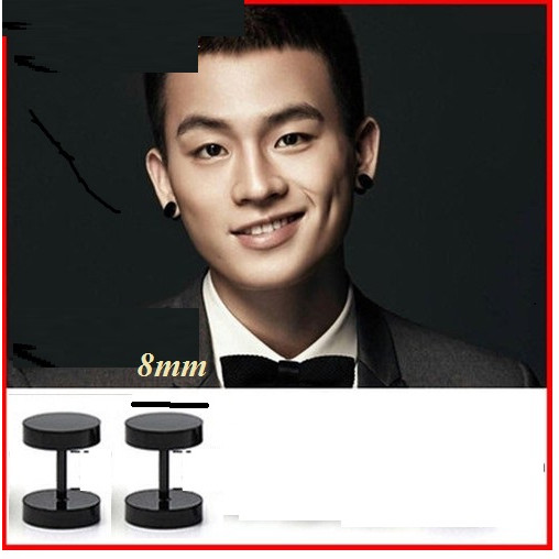 Đôi bông tai nam nữ unisex phong cách hàn quốc size 8mm màu đen, chất liệu titan không gỉ không dị ứng dễ đeo