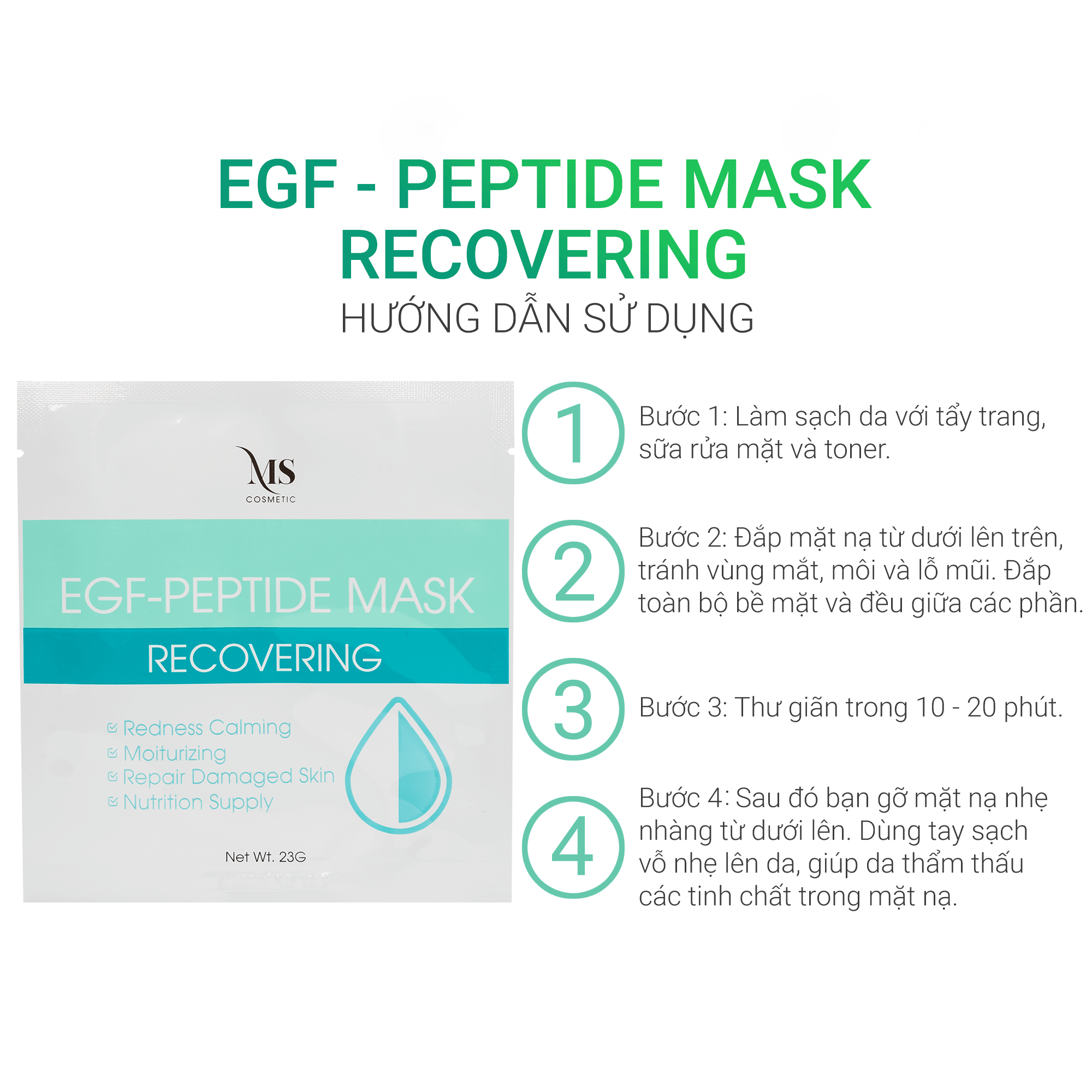 COMBO 10 Mặt Nạ Dạng Thạch MS EGF - Peptide Mask Giúp Dưỡng Ẩm, Mặt Nạ Thạch Phục Hồi Và Tái Tạo Da Giúp Da Săn Chắc (1 Miếng - 23g) - MỸ PHẨM MS COSMETIC