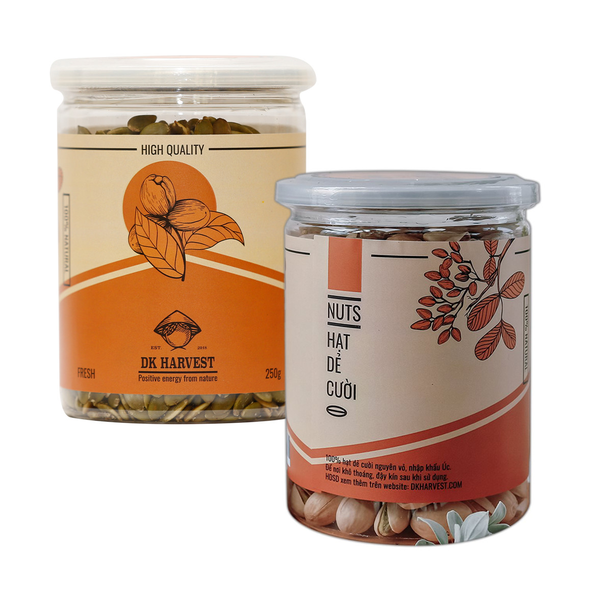 COMBO SIÊU TIẾT KIỆM - 1 Hũ Hạt Bí DK Harvest 250g + 1 Hũ Hạt Dẻ DK Harvest 250g