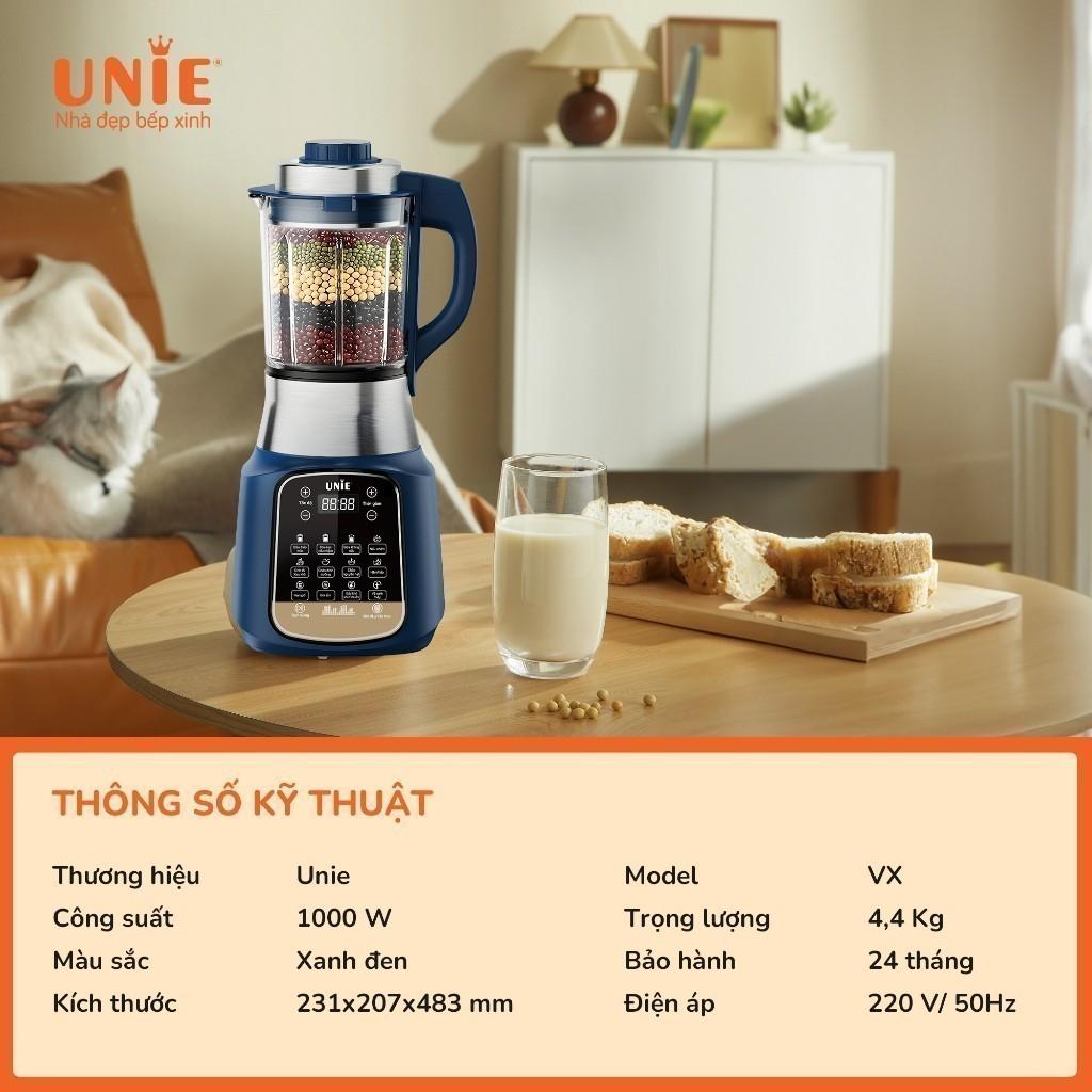 Máy làm sữa hạt Unie VX, thiết kế độc đáo, lưỡi dao 8 cánh inox 304, cối thủy tinh 5 lớp bền bỉ 1.75L, 14 chức năng cao cấp, công nghệ chống trào,  động cơ 1800w siêu khỏe, siêu bền an toàn- hàng chính hãng