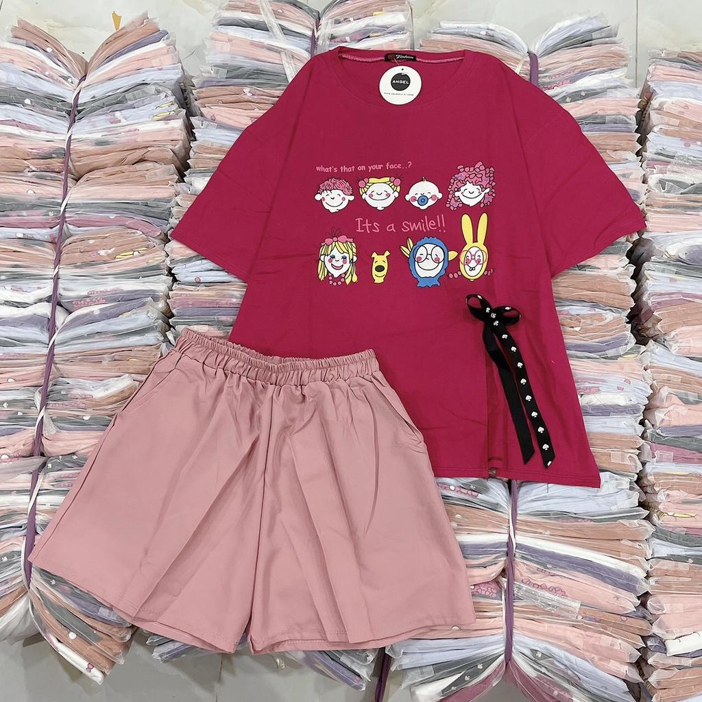 Bộ thun cotton quần đùi - Freesize: Dưới 58kg
