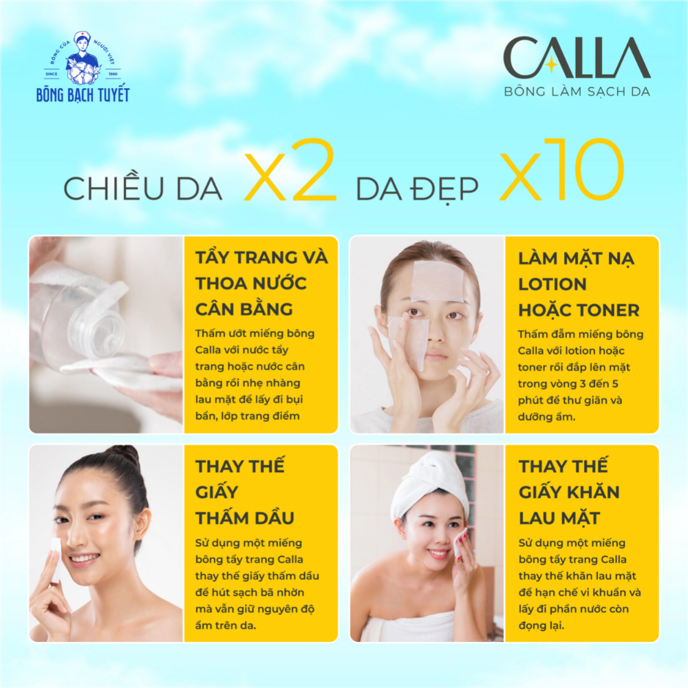 Combo 2 bịch Bông tẩy trang làm sạch da Bông Bạch Tuyết Calla Sạch Sâu & Mềm Mịn