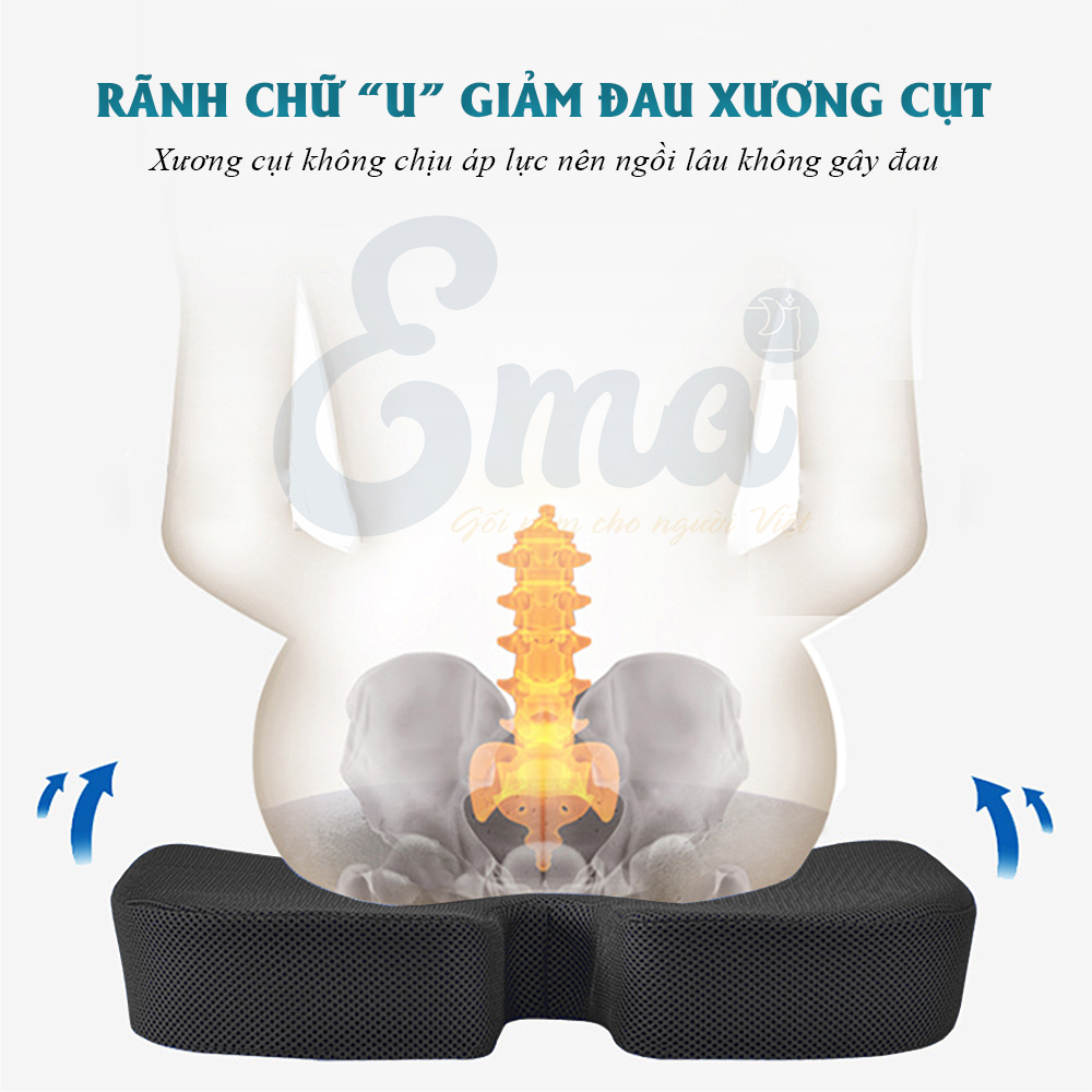 Đệm ngồi ghế văn phòng chống đau xương cụt, ê mông, thâm mông, xệ mông cho dân văn phòng, lái xe, học sinh - Thương hiệu EMA - Loại cao cấp có gel tản nhiệt