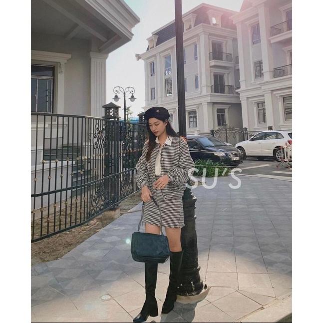 Set áo dạ tweed nữ mùa đông loại đẹp kiểu dáng tiểu thư Hàn Quốc phong cách uzzlang