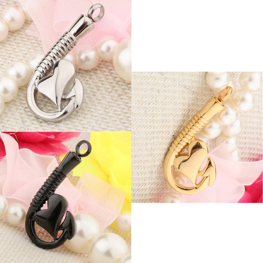 Stainless Steel Fish Hook Heart Pendant Cremation Keepsake