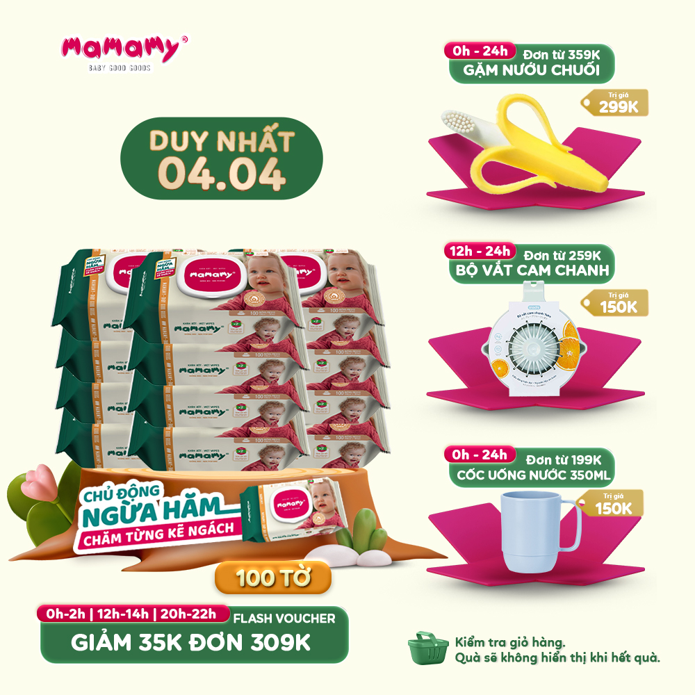 Combo 12 gói khăn ướt Mamamy 100 tờ/ gói có nắp an toàn cho bé