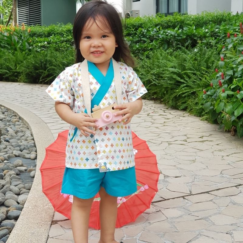 Đồ Bộ Yukata Cho Bé Gái Phong Cách Nhật, Siêu Dễ Thương, Chất Liệu Vải Coton Mỹ Mềm Mịn Không Gây Kích Ứng Da