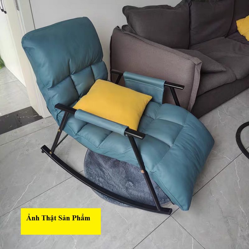 Ghế bập bênh đệm da cao cấp - Ghế sofa lười bọc da thư giãn khung thép - Có Video Và Ảnh Thật