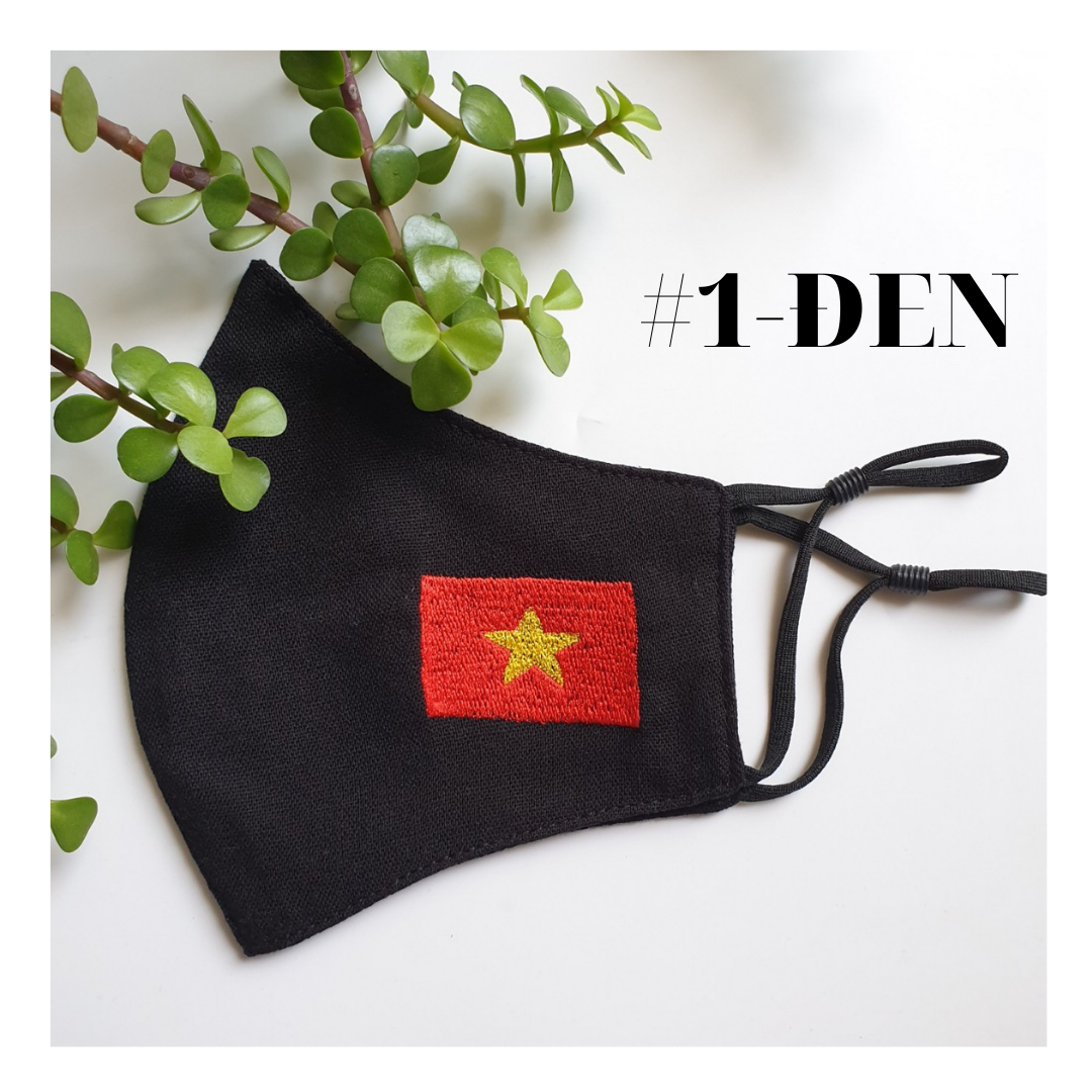 KHẨU TRANG LINEN 2 LỚP THÊU CỜ ĐỎ SAO VÀNG