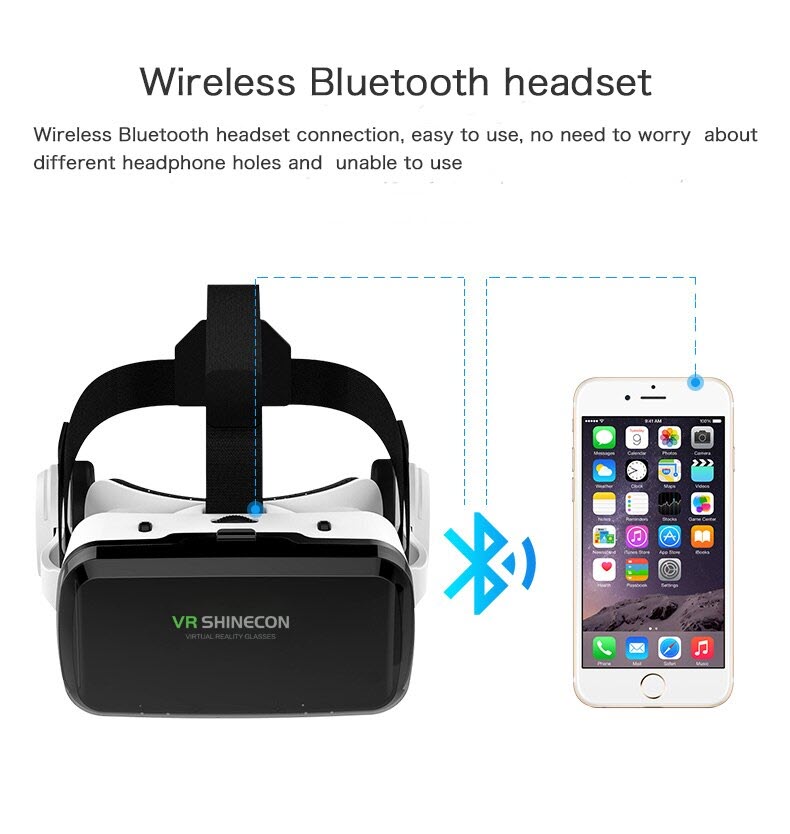 Hàng Chính Hãng - Kính Thực Tế Ảo VR Shinecon G04BS Model 2021 Tai Nghe Kết Nối Bluetooth Hỗ Trợ Điện Thoại 6.5 Inches