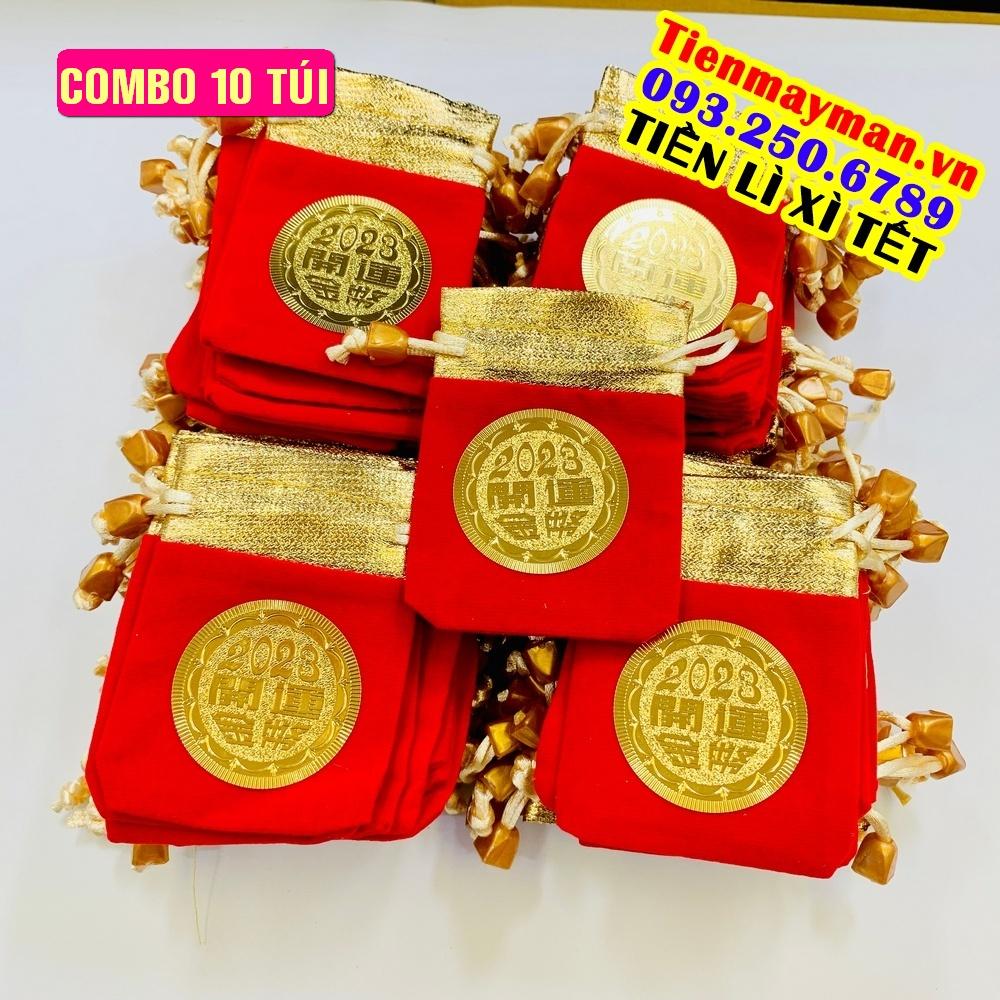 10 túi gấm đỏ 2023 dùng để đựng trang sức, vòng tay, đồng xu, vật phẩm phong thuỷ, Tiền lì xì tết 2023 , NELI