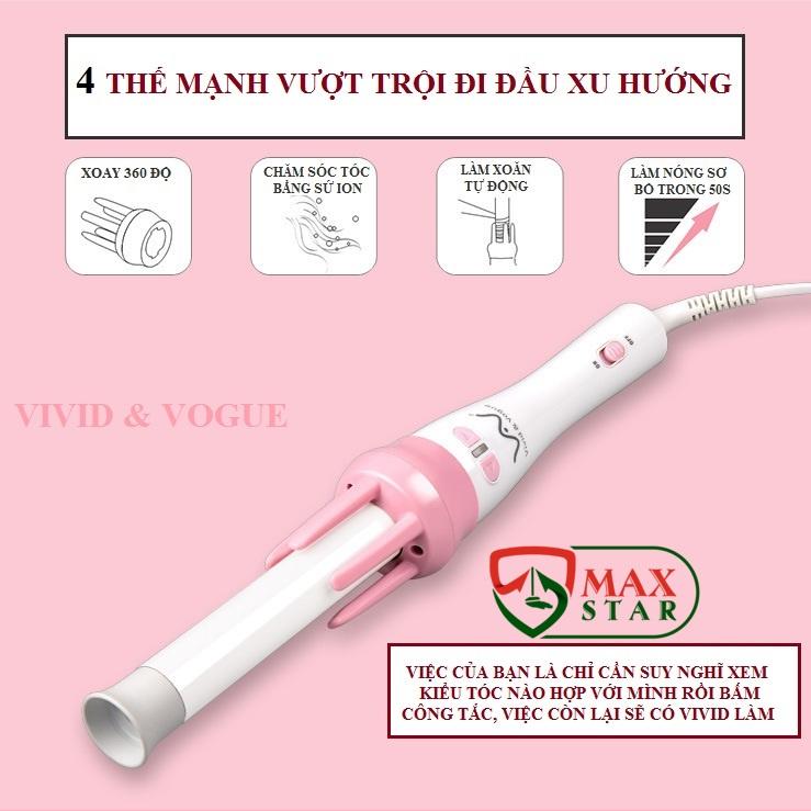 Máy uốn tóc tự động xoay 360 VIVID VOGUE thông minh cao cấp Máy làm xoăn tóc mini tự động