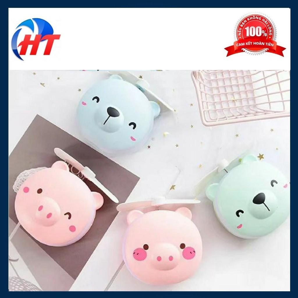 Quạt cầm tay mini Hình Heo có gương và đèn led selfie siêu dễ thương