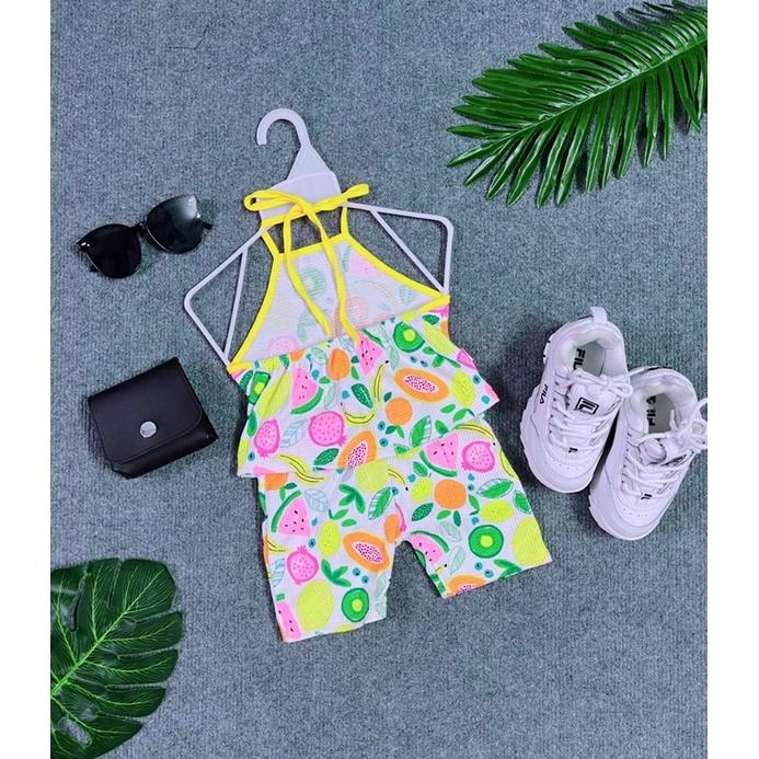 Set Mới Cho Bé Áo Yếm Cột Quần Ngố Thời Trang Chất Thun Mềm Mại