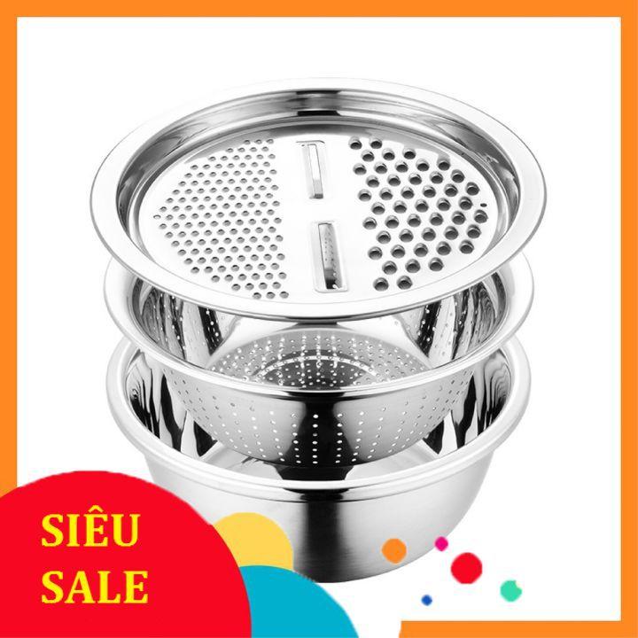 Bộ 3 Món Bào Nạo Rau Củ Và Chậu Inox Cao Cấp Tiện Lợi Tiện Ích
