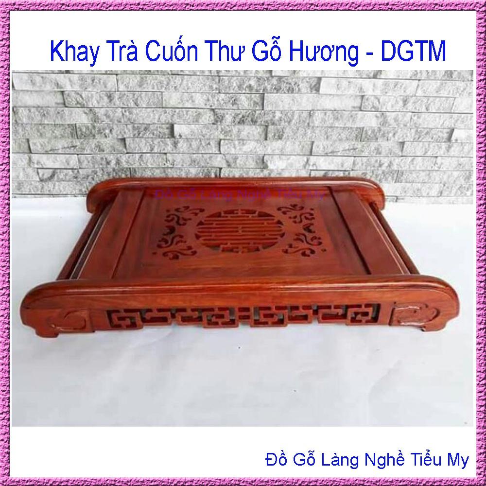 Khay Trà Chân Cuốn Thư Gỗ Hương đẹp lịch sự, khay đĩa inox 304