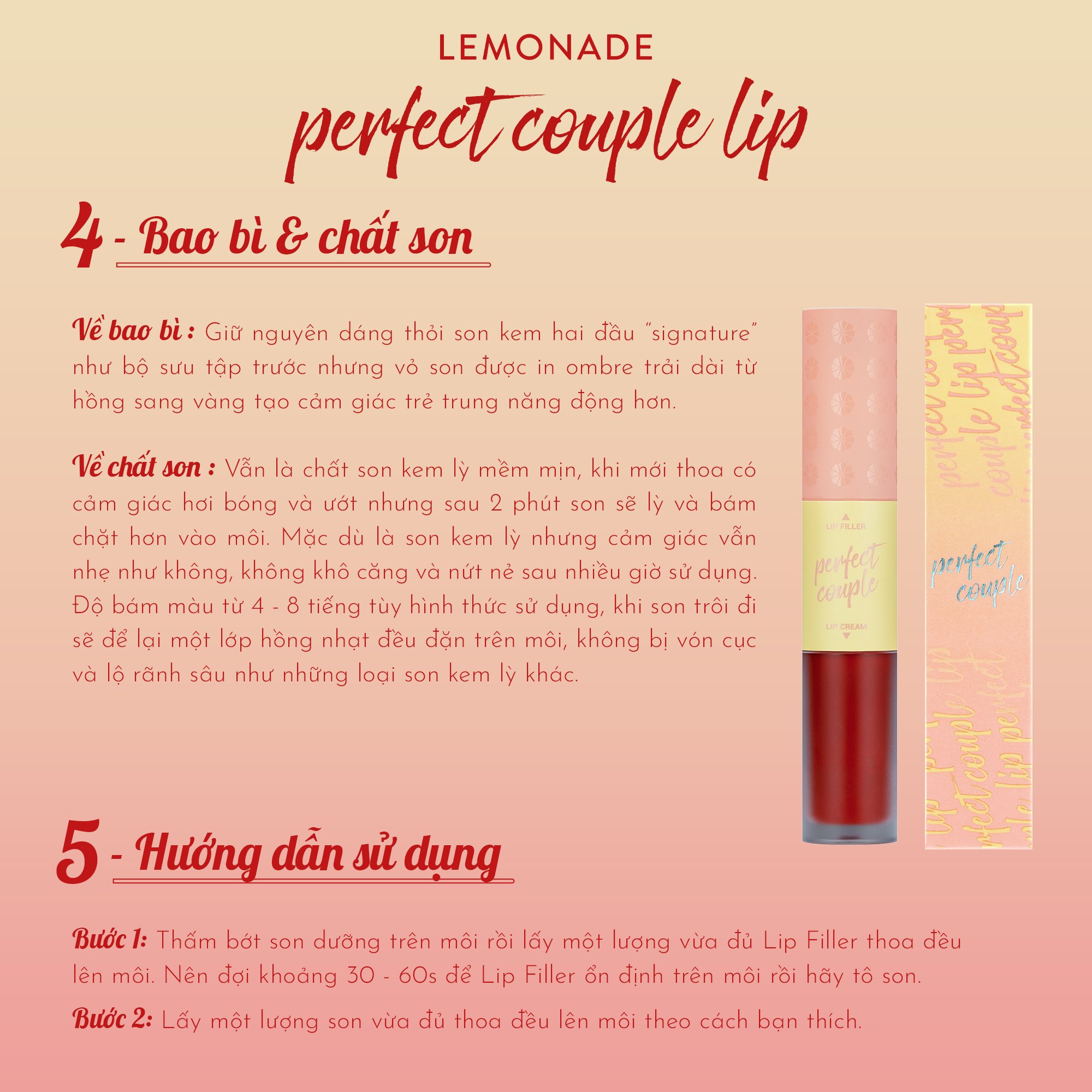 Combo 5 son kem lì phiên bản mới Lemonade Perfect Couple Lip Ver.2 (5 cây x 7.5g)