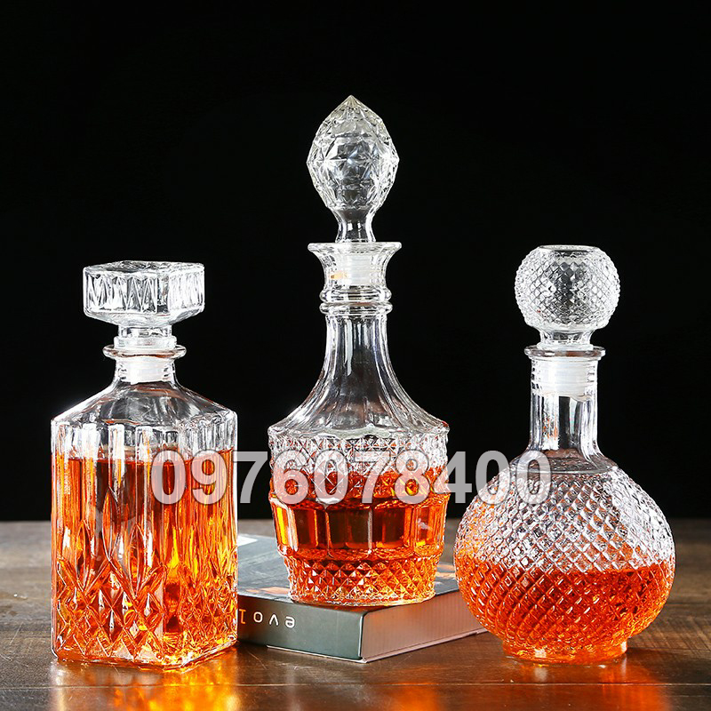 COMBO 3 Bình Đựng Rượu Thuỷ Tinh Cao Cấp 1l. số 2-6-8