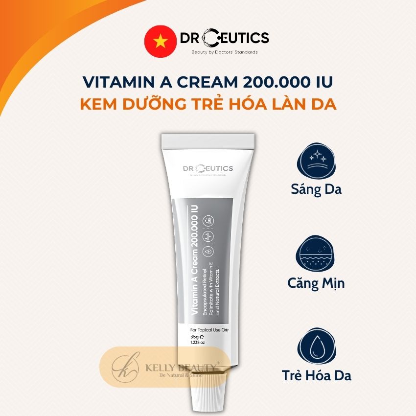 Kem Dưỡng Vitamin A Cream 200.000 IU DrCeutics - Mờ Nếp Nhăn, Căng Mịn; Sáng Da, Mờ Thâm Nám | Kelly Beauty