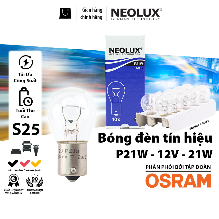 Combo 10 Bóng Đèn Sau 1 Tim OSRAM NEOLUX P21W N382 12V 21W (Chân Thẳng)