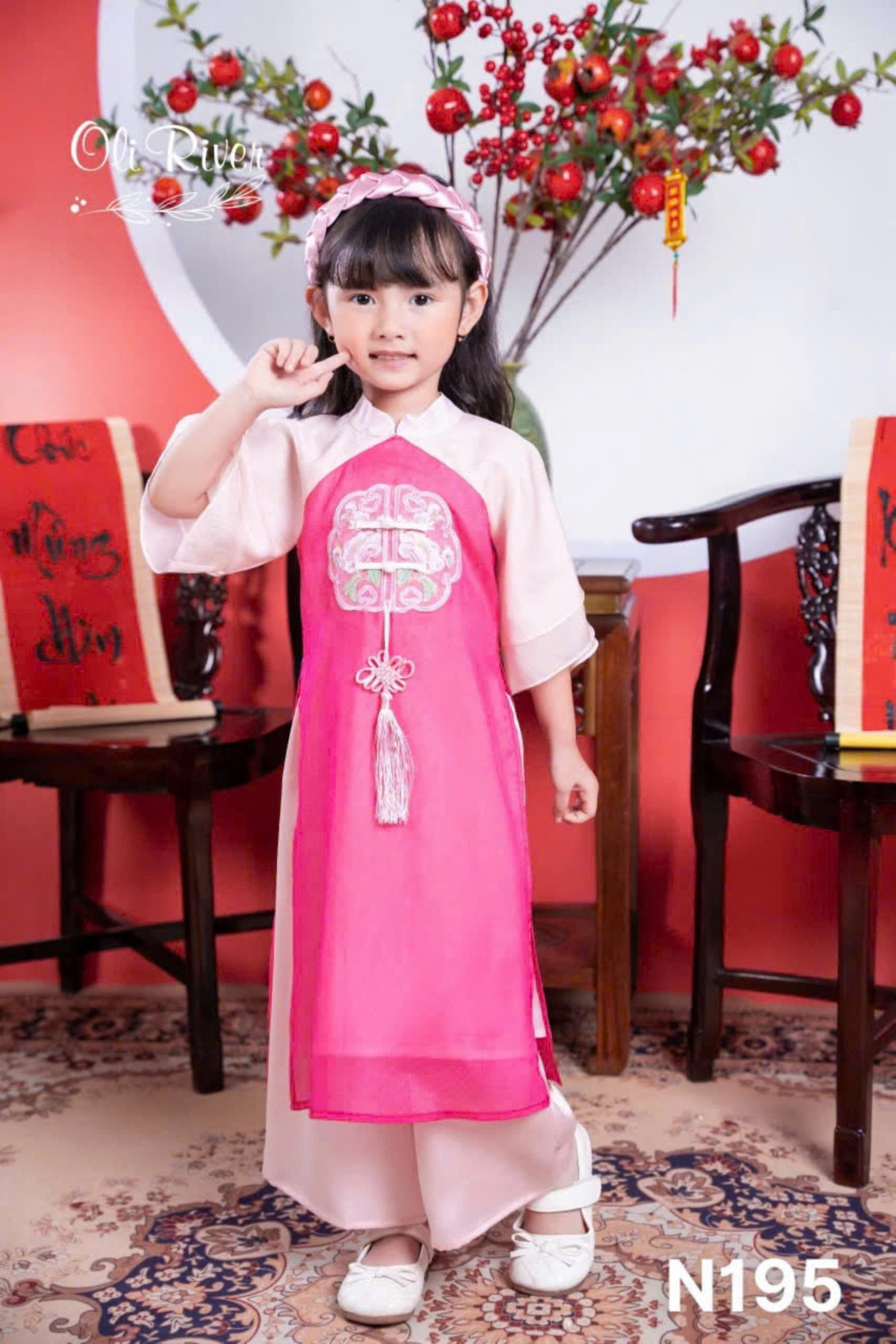 Áo dài cho bé gái mẫu Hoa mùa xuân xinh xắn diện lễ tết noel giáng sinh năm mới từ 12-42kg hàng thiết kế cao cấp