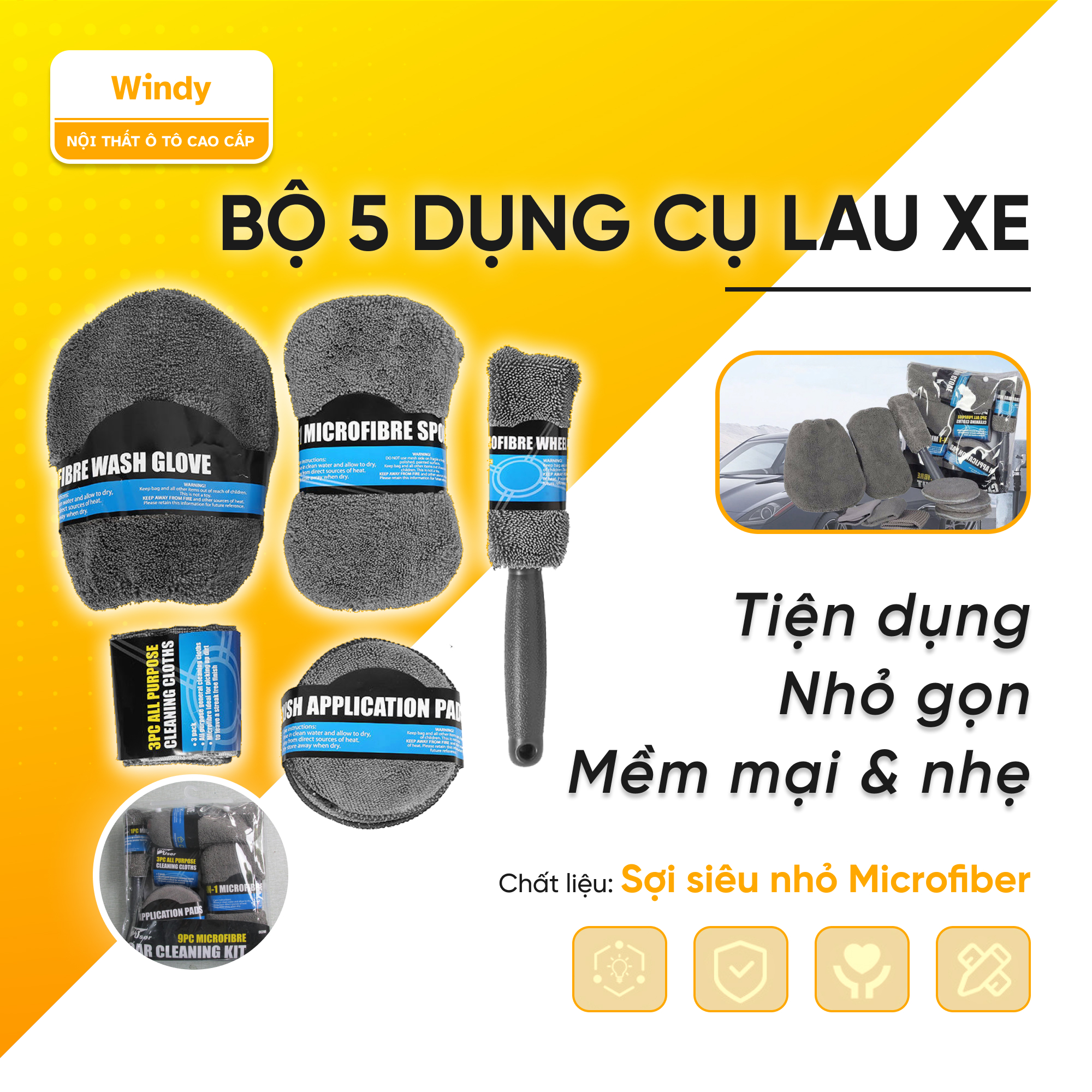 Bộ 5 dụng cụ lau xe