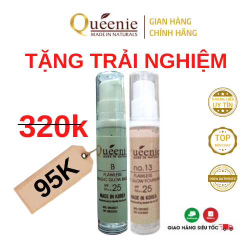 Bộ mỹ phẩm trang điểm Queenie gồm kem lót, kem nền chống nắng 10ml