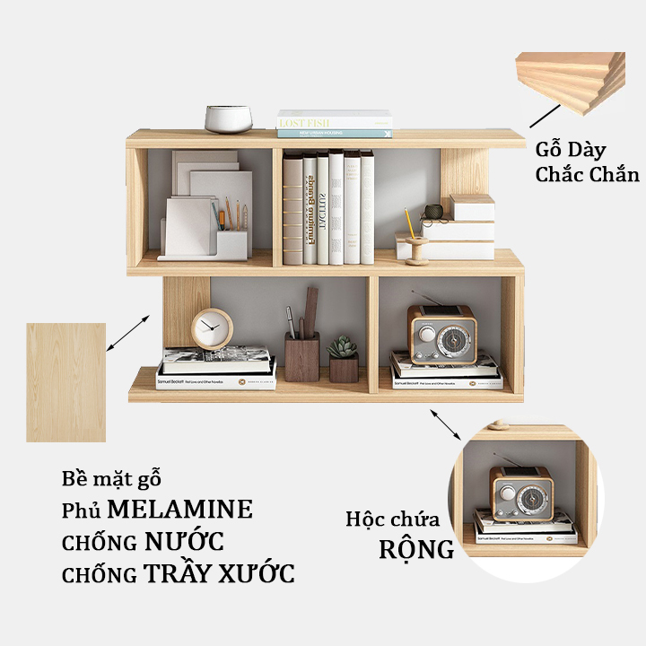 Kệ Giá Sách Gỗ Mini Để Bàn Hoặc Treo Tường FIVO Mẫu FB20, Lắp Ráp Dễ Dàng Gỗ MDF Phủ Melamine Chống Thấm Bề Mặt (Kích Thước 60x20x60cm)