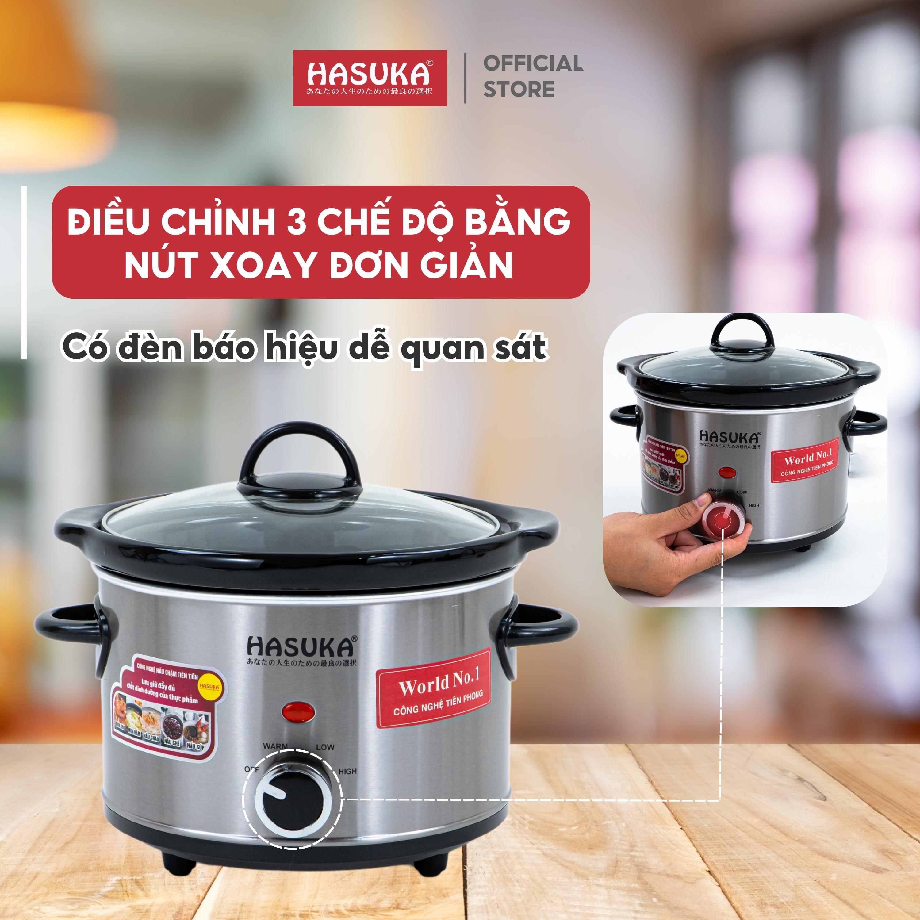 Nồi nấu chậm HASUKA HSK-118 dung tích 2.5L, công suất 160W đa năng với 3 chế độ nấu, lòng nồi được làm từ gốm ceramic - HÀNG CHÍNH HÃNG