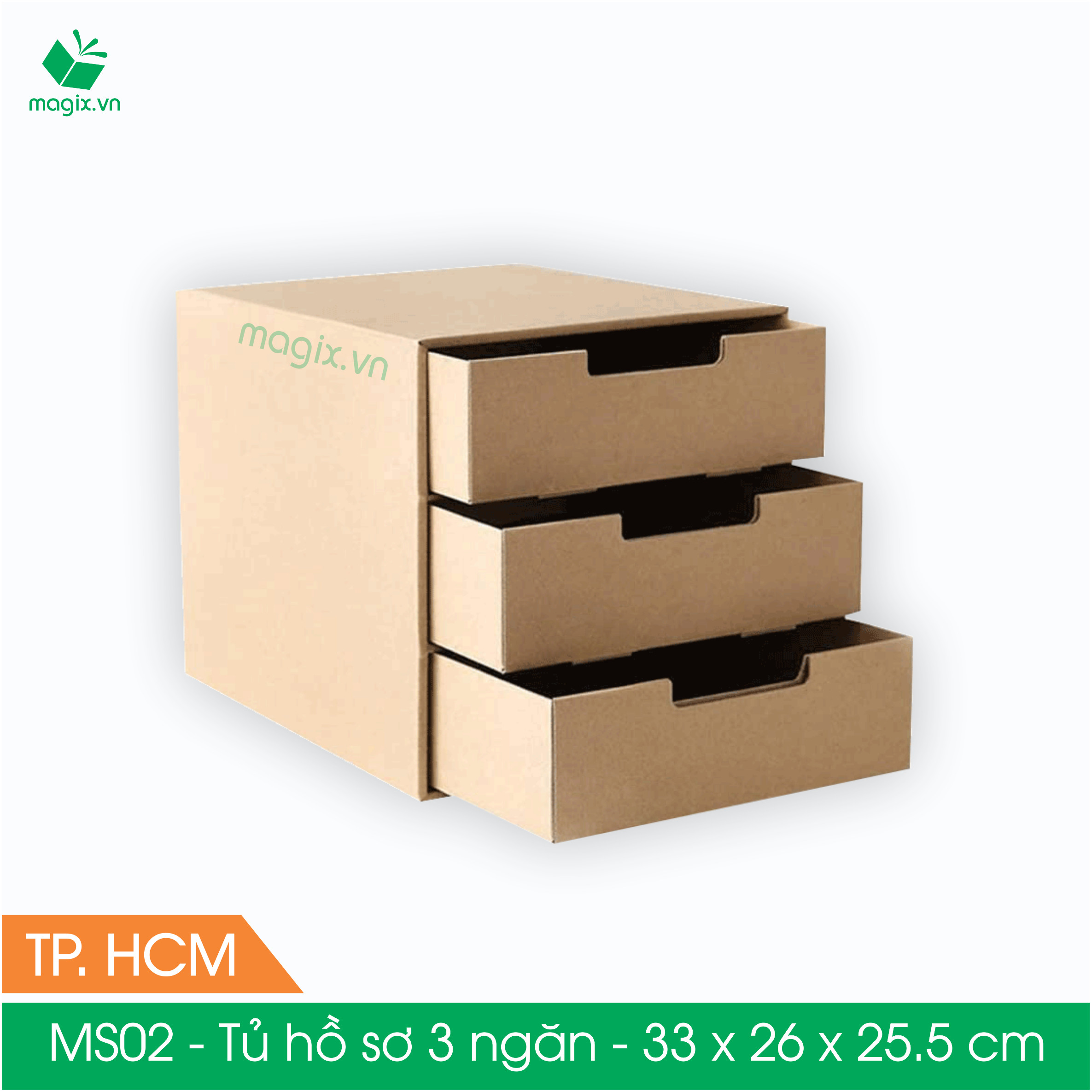 MS02 - 33x26x25.5 cm - Tủ đựng hồ sơ 3 ngăn bằng carton