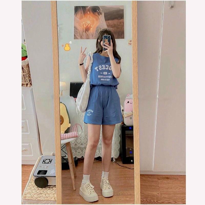 Set đồ nữ tanktop thể thao form rộng in số 215 ulzzang Set 3 món áo tanktop quần short đùi 