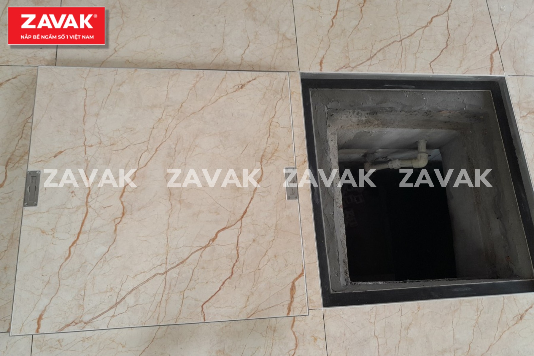 Nắp bể nước ngầm Zavak MHI-80 dùng trong nhà, KT 80x80cm, lát gạch dày 1.2cm, chịu tải xe máy, inox 304