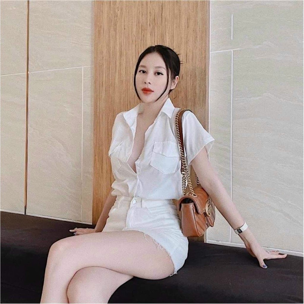 Áo sơ mi trắng cộc tay 2 nắp túi, Áo sơ mi nữ công sở cao cấp kiểu Hàn Quốc form rộng đẹp ngắn tay, ]ÁO SƠ MI TRẮNG CỘC, TAY LỠ CÓ TÚI/ KHÔNG TÚI ULZANG FREESIZE