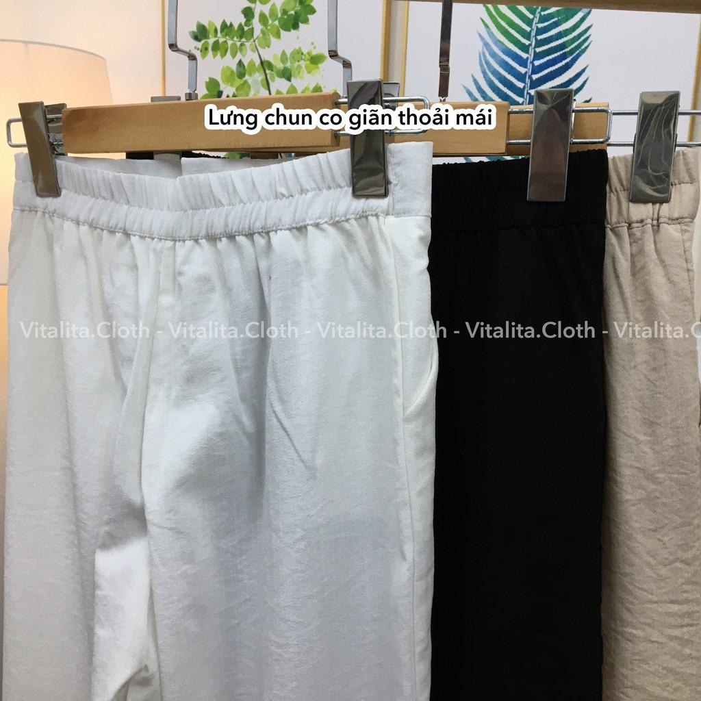 Quần Culottes ống rộng 9 tấc - chất vải đũi xước màu trắng, đen, kem mềm mại mặc cực mát