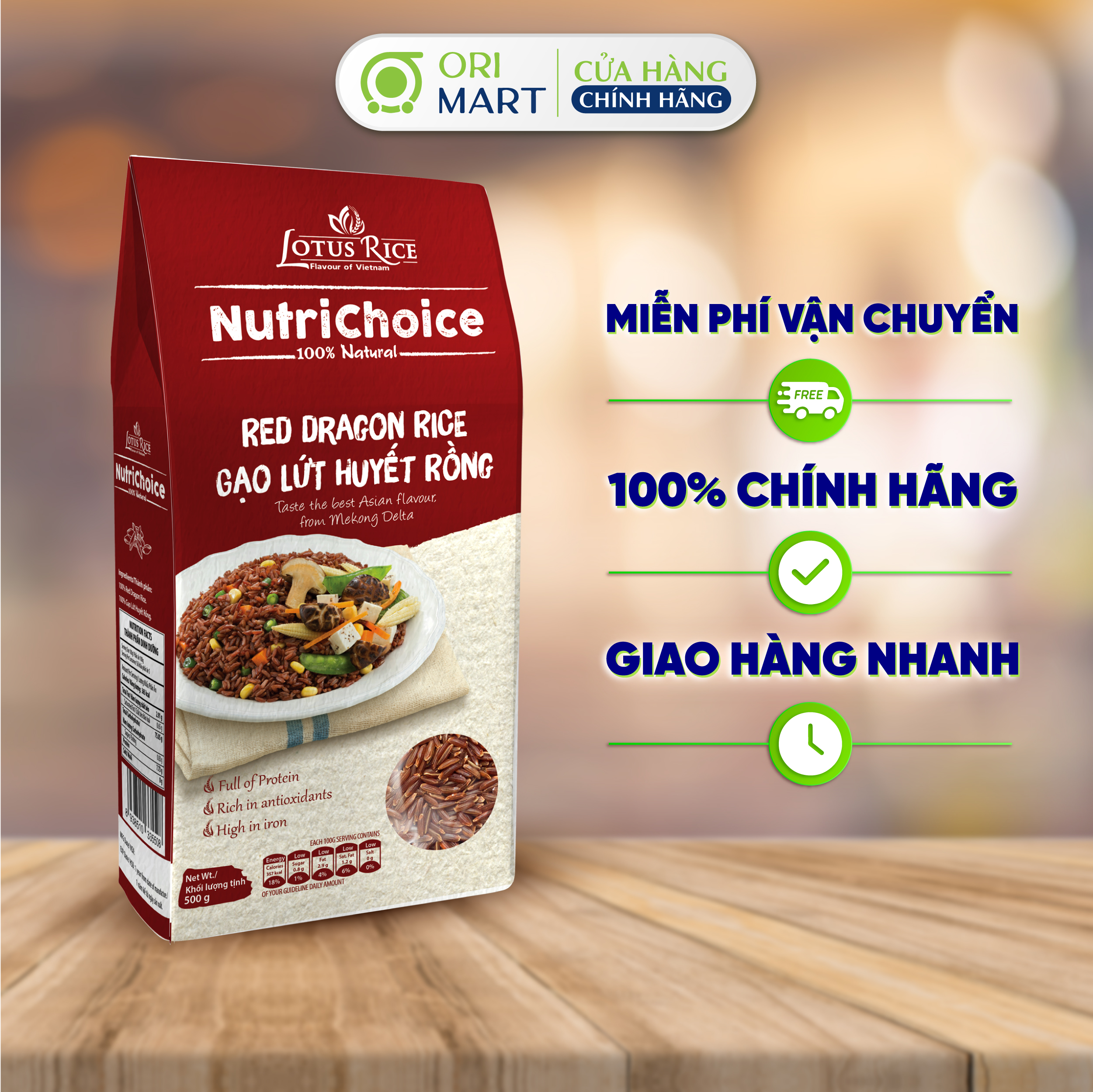 Combo 3 Gạo Lứt Huyết Rồng Hữu Cơ NutriChoice Red Lotus Rice Gói 500G Thơm Ngon Bổ Dưỡng ORIMART