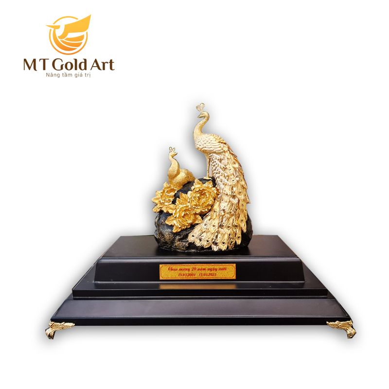 Tượng Đôi Chim Công Dát Vàng 24K MT Gold Art M09- Hàng chính hãng, quà tặng dành cho sếp, khách hàng, đối tác