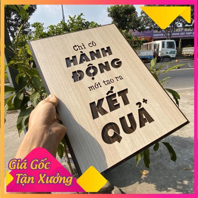 Tranh treo tường bằng Gỗ handmade khắc laser chữ slogan tạo động lực