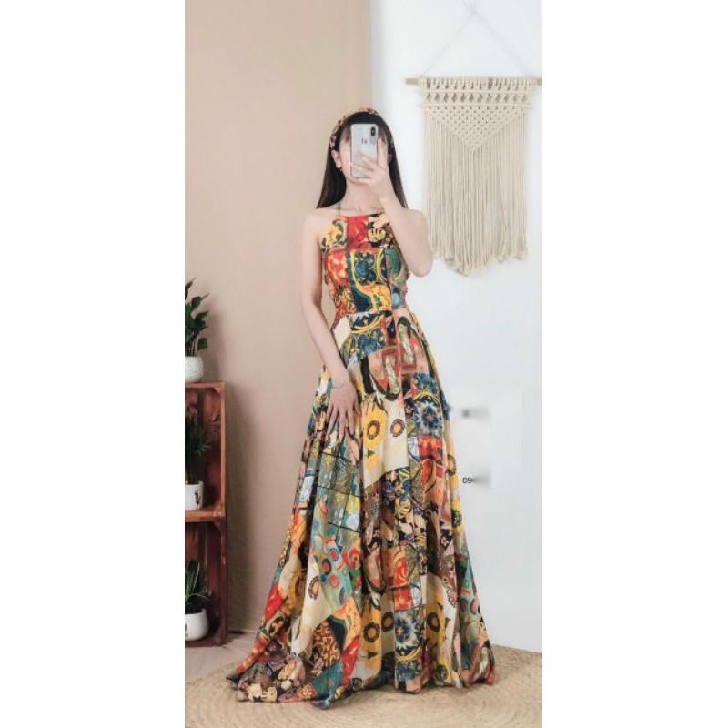 Váy maxi hở lưng, đầm maxi hở lưng đan dây