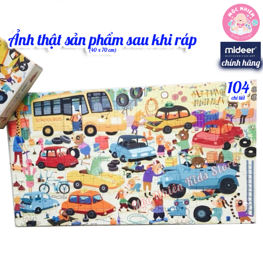 Bộ xếp hình valy Mideer 104 mảnh ghép dành cho bé từ 4 tuổi - Chủ đề Garage xe ô tô
