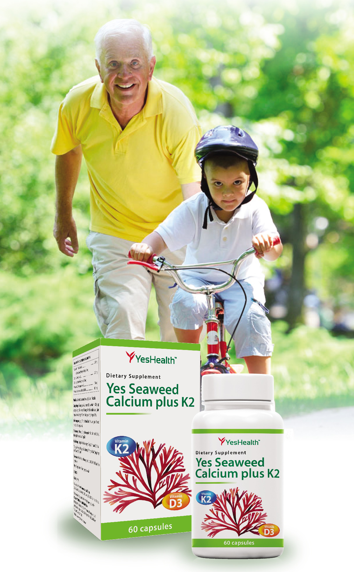 Thực phẩm bảo vệ sức khỏe Yes Health Yes Seaweed Calcium plus K2 - Viên uống bổ sung Canxi tảo biển đỏ, D3, K2, hỗ trợ xương và răng chắc khỏe