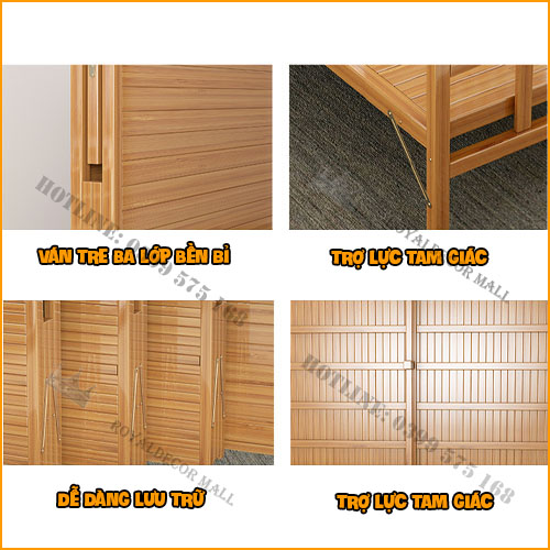 Giường Tre Gấp Gọn Thông Minh, Nằm Thư Giãn 100% Bằng Tre Tự Nhiên .KT 195 x 80/100