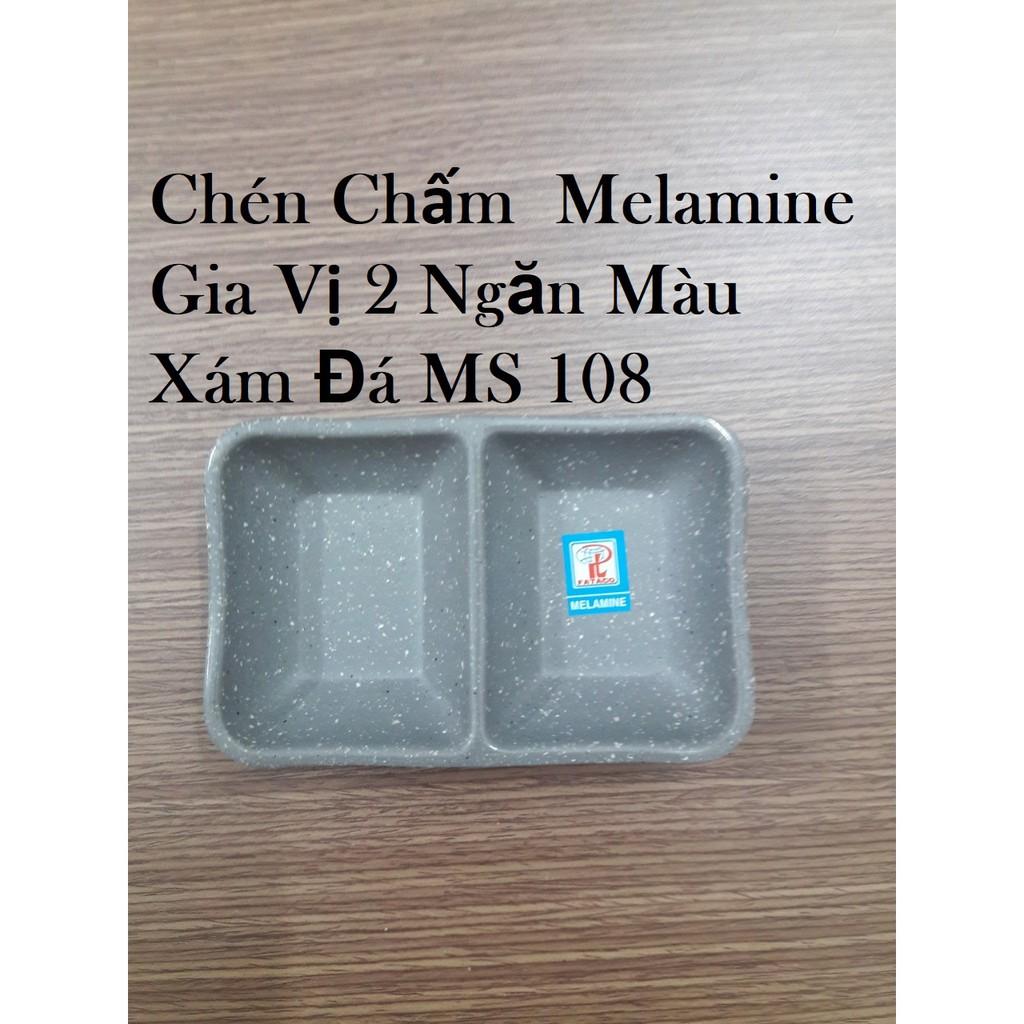 Chén Chấm Melamine Gia Vị 2 Ngăn Màu Xám Đá/Đen MS 108