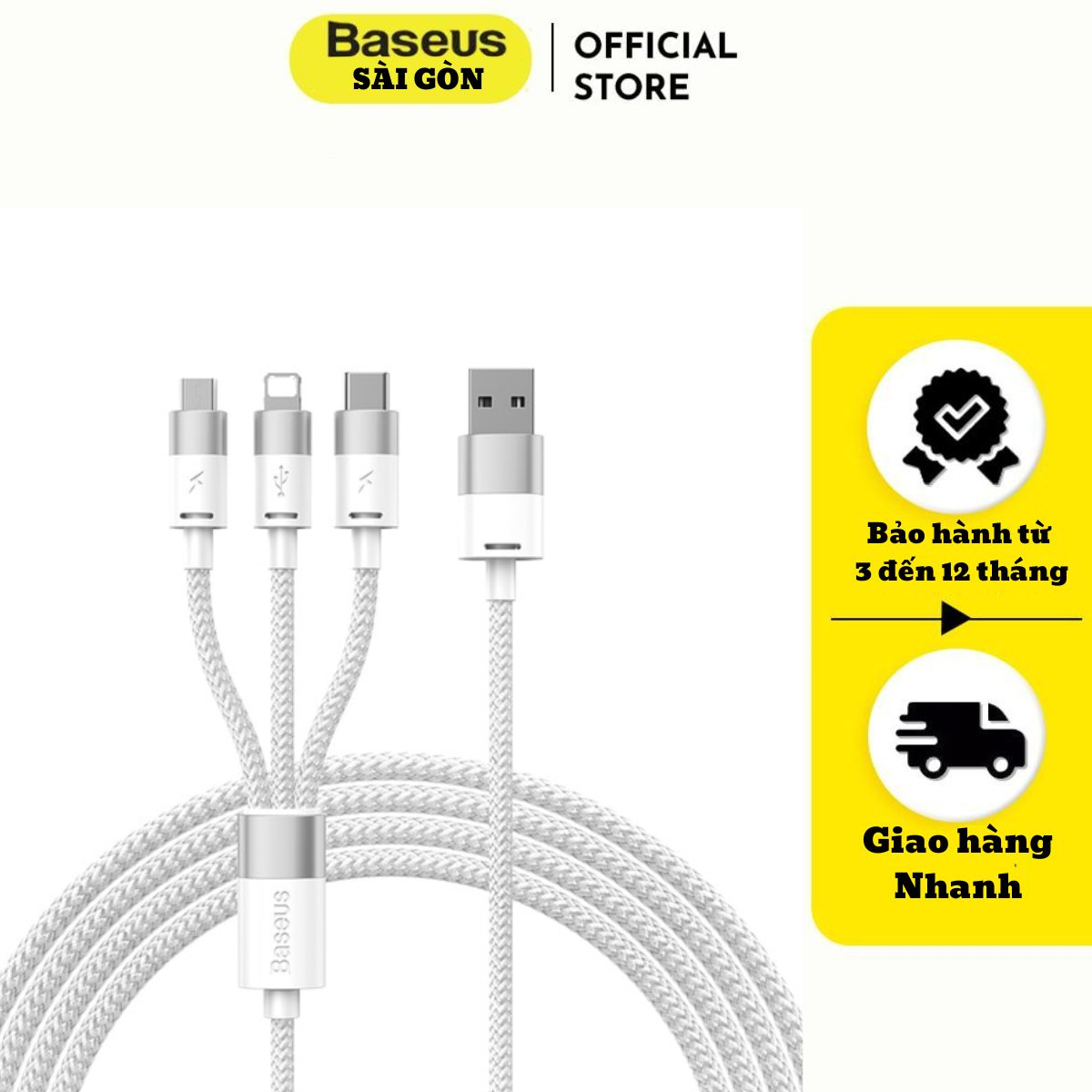 Hình ảnh Cáp Sạc Đa Năng Baseus StarSpeed 1-for-3 Fast Charging Data Cable USB to M+L+C 3.5A CAXS- Hàng chính hãng