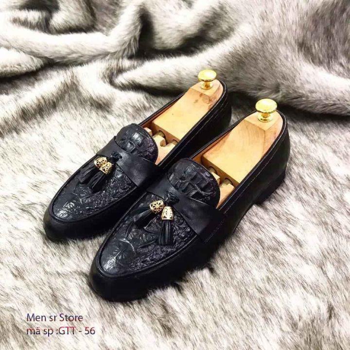 Giày Lười Nam - Vân Cá Sấu Buộc Chuông