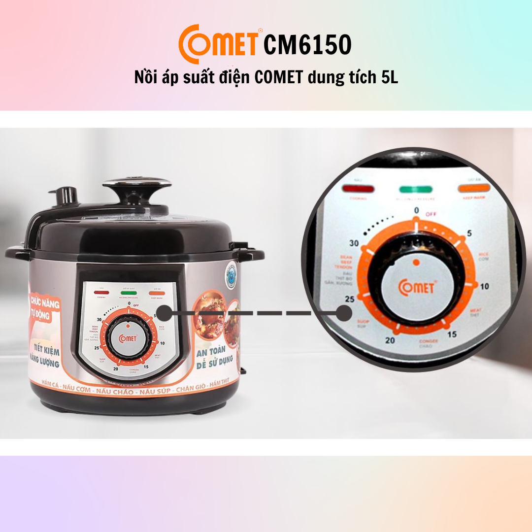 Nồi áp suất điện Comet CM6150 (5.0L) - CM6151 (6.0L) - Hàng Chính Hãng - Bảo Hành 12 Tháng