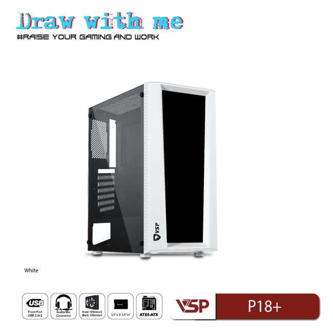 Vỏ Máy Tính Case VSP P18+ Trắng – Hàng Chính Hãng