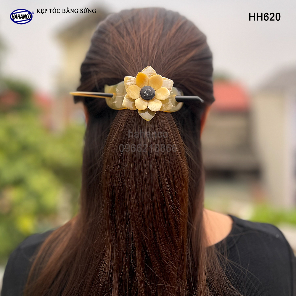 Kẹp tóc hoa bằng sừng có trâm cài - tinh sảo độc đáo dễ phối đồ - HH620