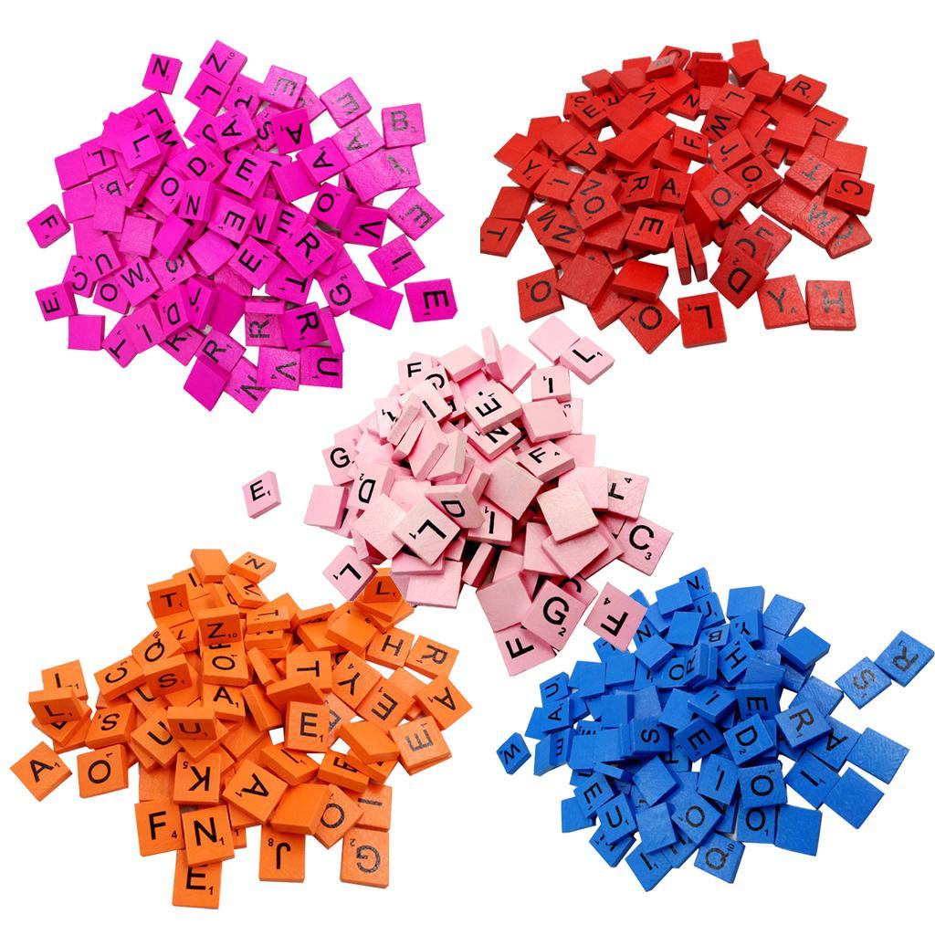 New Wooden Puzzle Tiles Letters 100 Set of Alphabet Board Game Pieces Scrapbooking Craft DIY